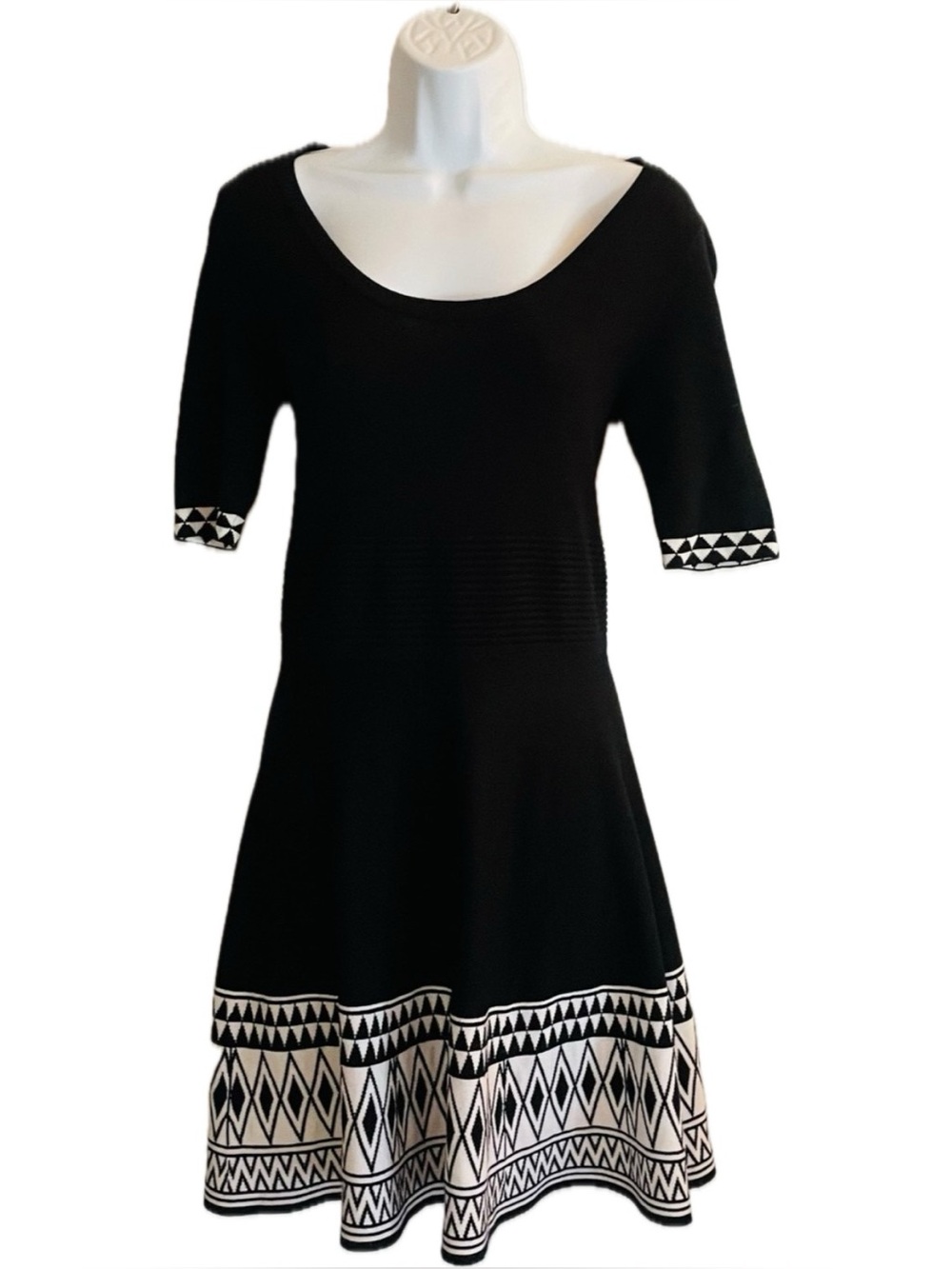 Xhilaration Black Midi Dress with White Geometric Border